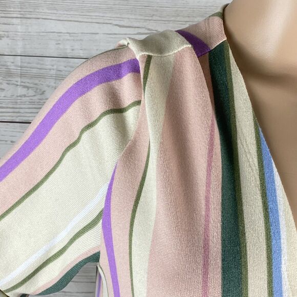 LuLaRoe Simply Comfortable Jacket Large Pastel Pink Ivory Green Blue Striped - Picture 3 of 12